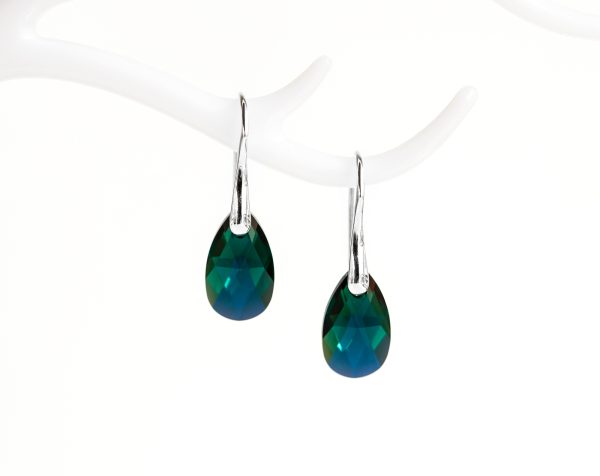 Emerald green SWAROVSKI Teardrop crystal earrings silver