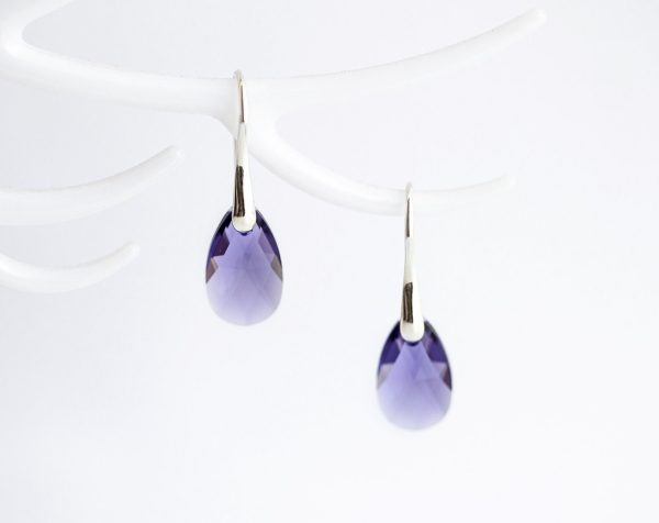 Purple SWAROVSKI Teardrop crystal earrings silver Lilac Minimalist bridal earrings