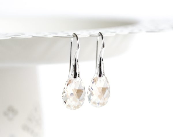 White SWAROVSKI Teardrop crystal earrings silver Crystal AB Minimalist bridal earrings