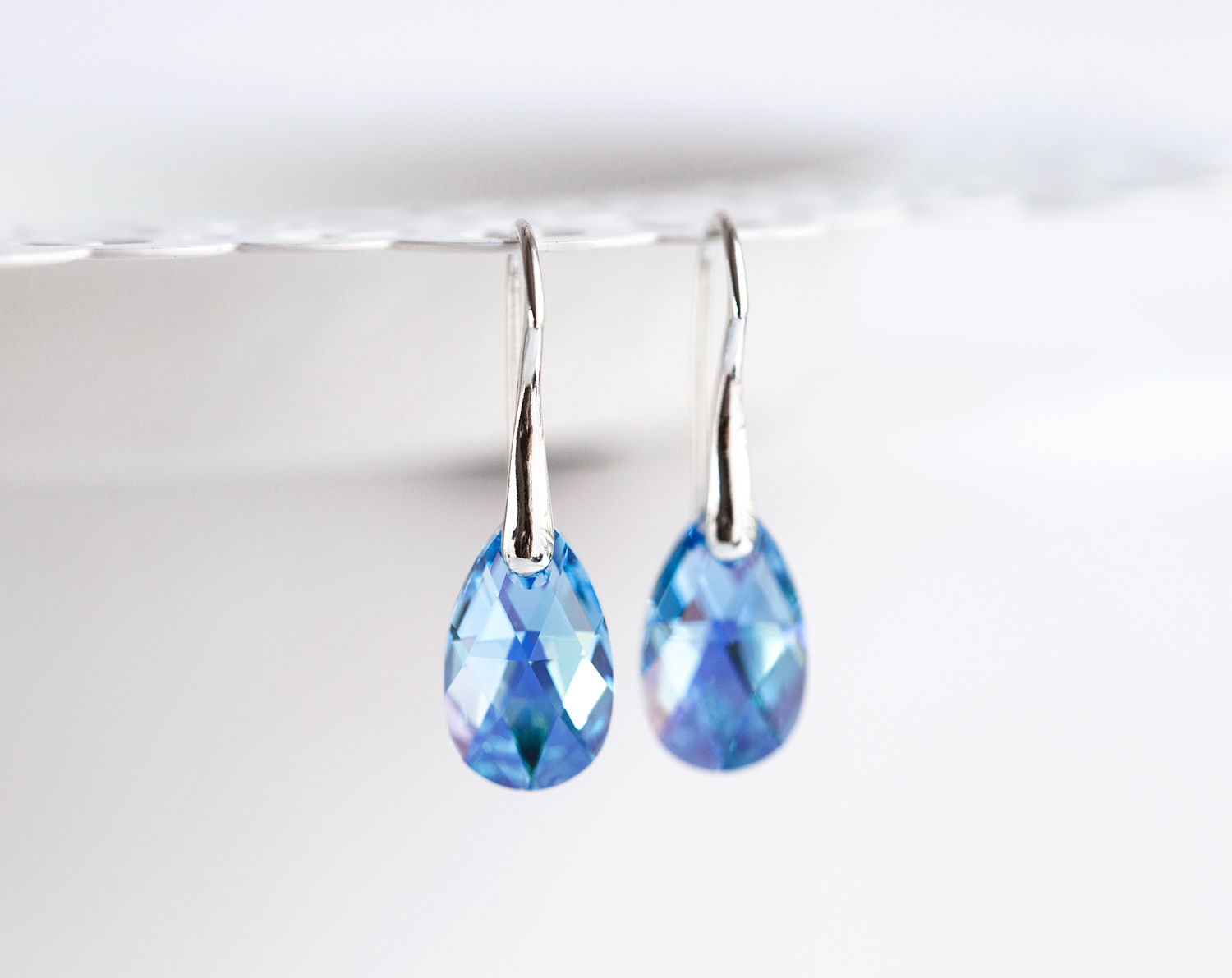 769 – Blue SWAROVSKI Teardrop crystal earrings silver Minimalist Aquamarine earrings Something blue 769 с 2824
