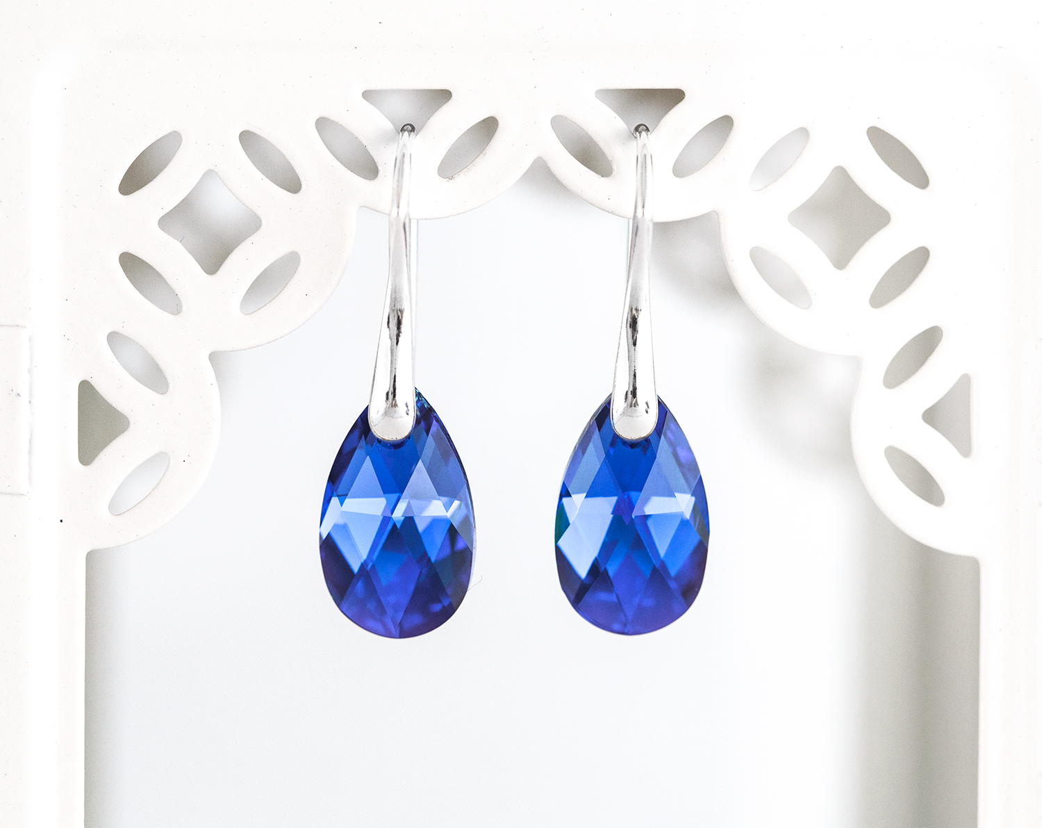 769 – Royal blue SWAROVSKI Teardrop crystal earrings silver Minimalist bridal earrings (Copy) 769 с 2826