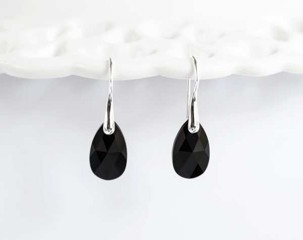 Black SWAROVSKI Teardrop crystal earrings silver Lilac Minimalist bridal earrings
