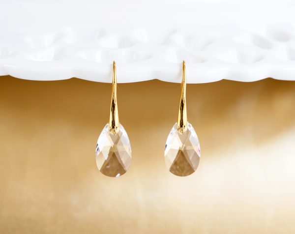 White SWAROVSKI Teardrop crystal earrings gold Crystal Minimalist bridal earrings