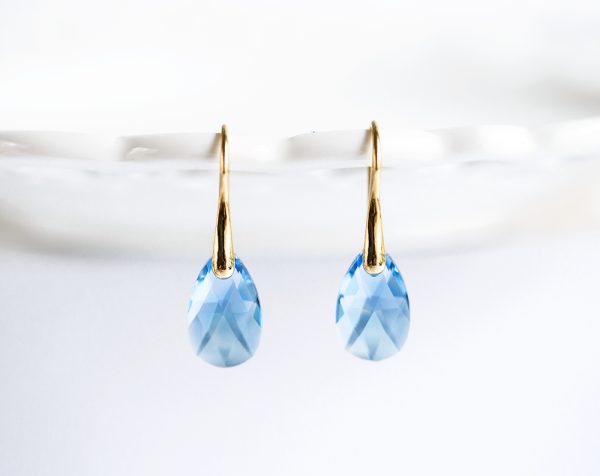 Aquamarine SWAROVSKI Teardrop crystal earrings gold Blue Minimalist bridal earrings