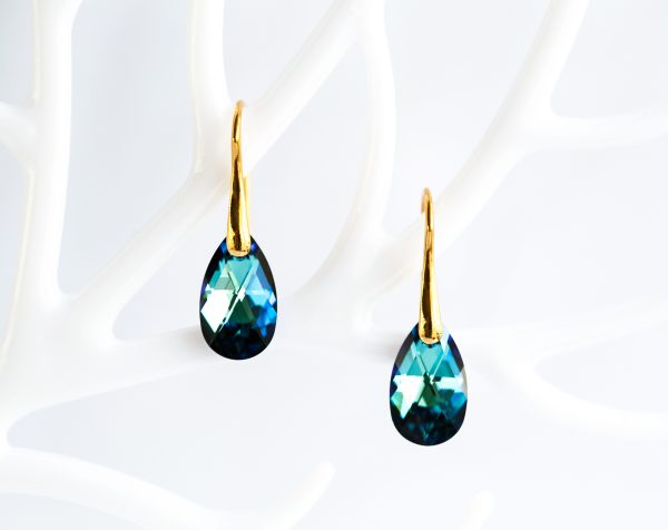 Blue SWAROVSKI Teardrop crystal earrings gold Minimalist bridal earrings