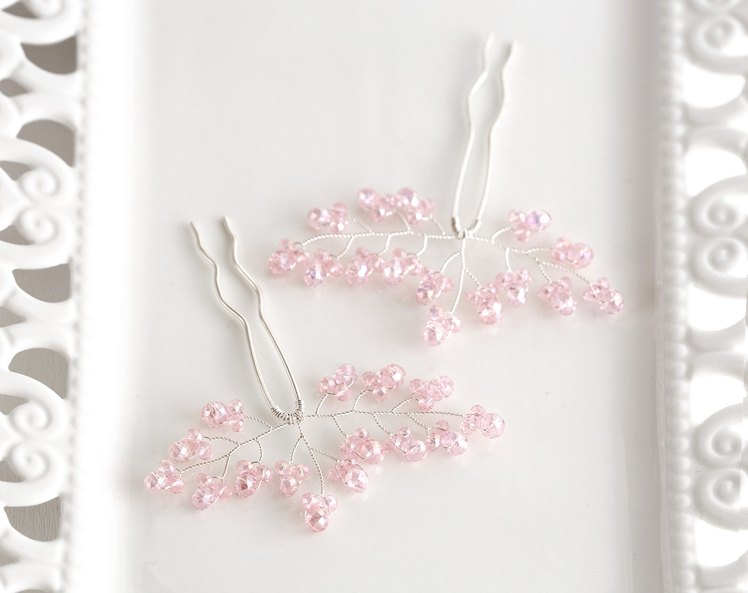8222 – Pink wedding crystal hair pins Elegant silver bridal hair accessory 8222 cc 1656