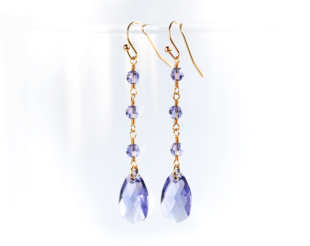 846 – Lilac Swarovski long tear drop crystal earrings silver purple 846 g 2976 1