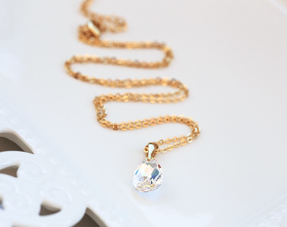 858 – Swarovski teardrop crystal gold necklace Drop SWAROVSKI pendant necklace Bridesmaid gift necklace 858 з 2821 2