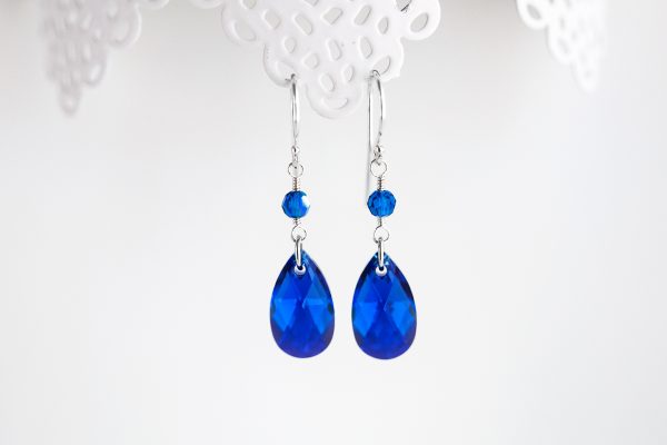 royal blue crystal drop bridal earrings by Arsiart