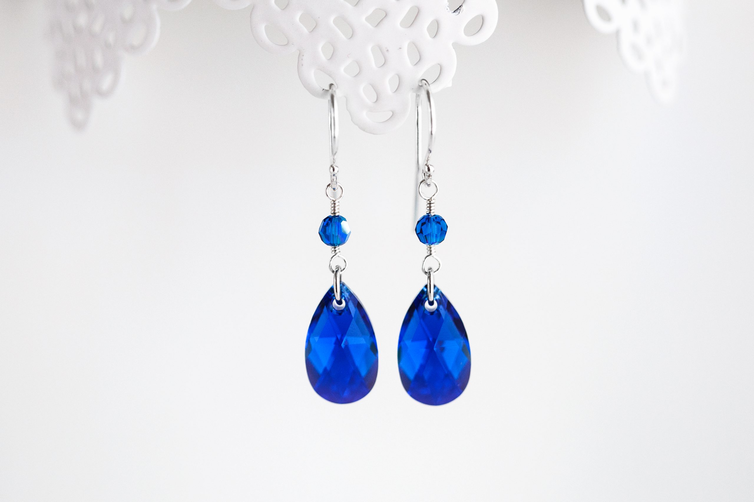 910 – Royal Blue SWAROVSKI Crystal Drop Bridal Earrings royal blue crystal drop bridal earrings by Arsiart