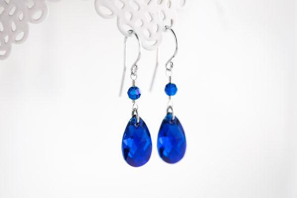 royal blue crystal drop bridal earrings by Arsiart