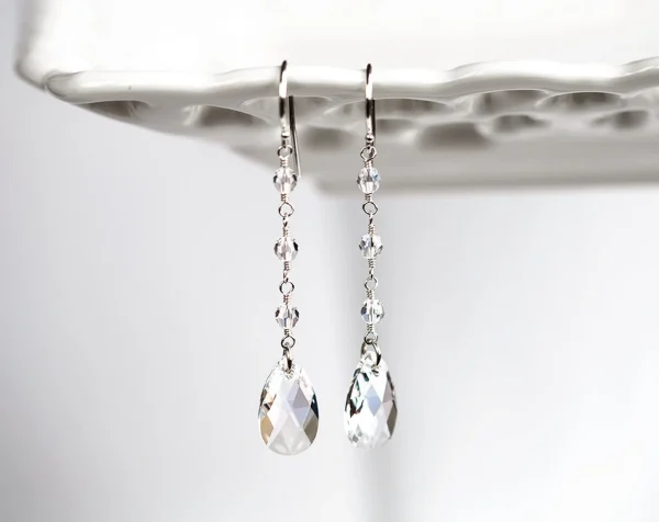 Swarovski long tear drop crystal earrings silver