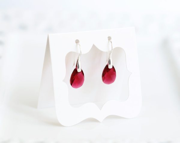 Red SWAROVSKI Teardrop crystal earrings silver Minimalist bridal earrings