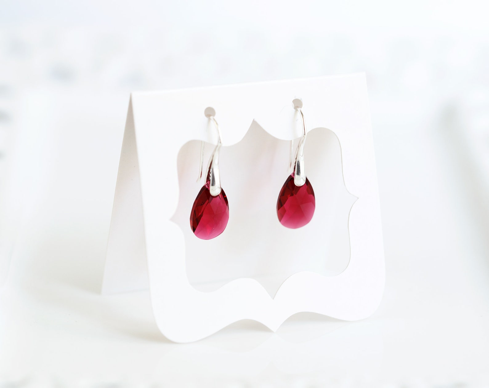 769 – Red SWAROVSKI Teardrop crystal earrings silver Minimalist bridal earrings Red SWAROVSKI Teardrop crystal earrings silver Minimalist bridal earrings