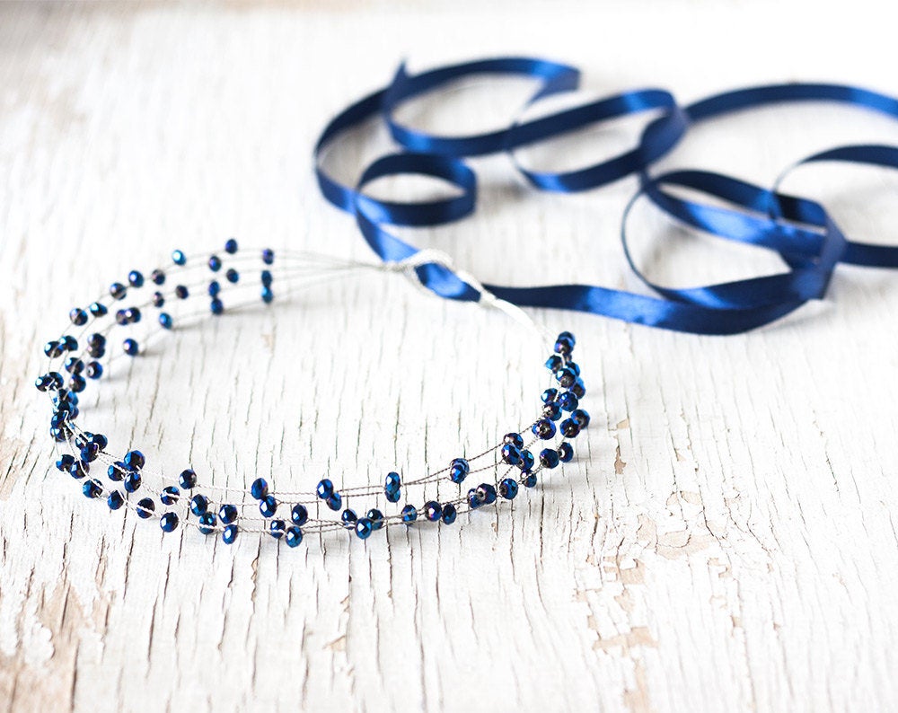 40 – Gold crystal headband wire crown. Royal blue crystal headband wire crown.