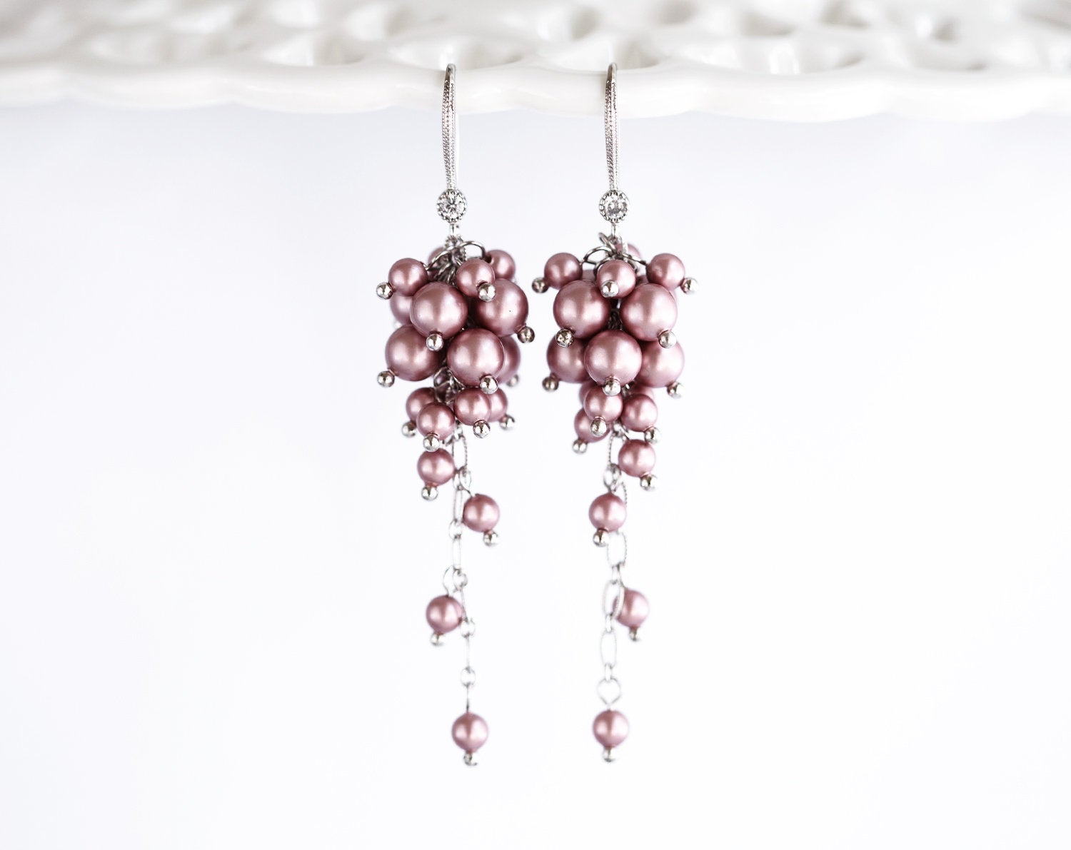 892 – Powder rose Long chandelier earrings Bridal Swarovski pearls earrings. il fullxfull.1641237892 kn1p (1)