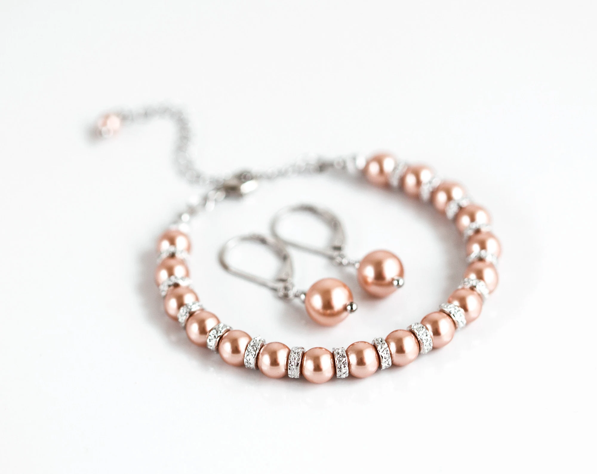 907 – Rose bridesmaid SWAROVSKI pearls jewelry set. Bridal earrings and bracelet. il fullxfull.1923295862 5ynz (1)