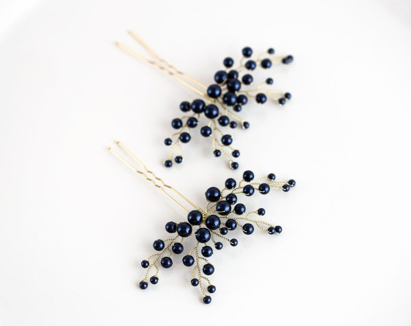 Royal blue Swarovski pearls hair pin