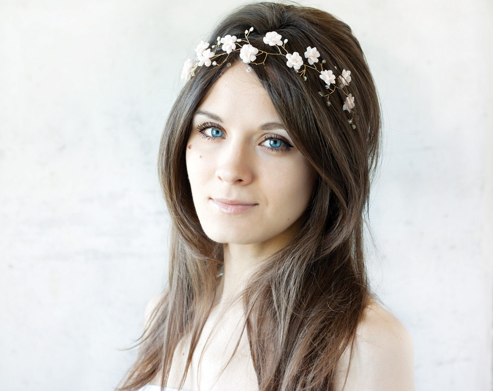 51 – Rose floral crown Bridal headband Gold Wedding pearls and crystals floral headband Rose floral crown Bridal headband Gold Wedding pearls and crystals floral headband