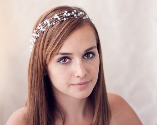 White crystal headband silver wire crown. Evening events crown.