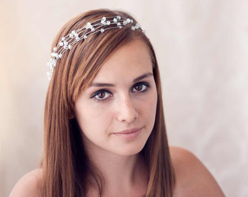 40 – Black crystal headband silver wire crown. Evening events crown. White crystal headband silver wire crown. Evening events crown.