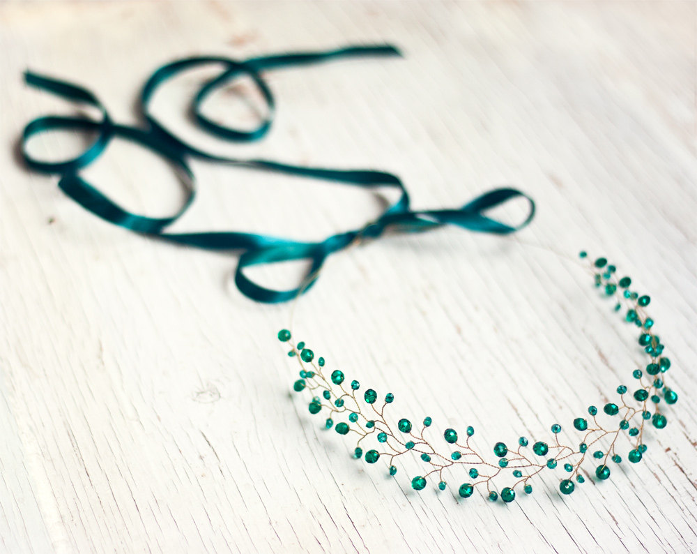11 – Pink crystal bridal headpiece Crystal crown wedding headband Emerald green crystal bridal headpiece Crystal crown wedding headband