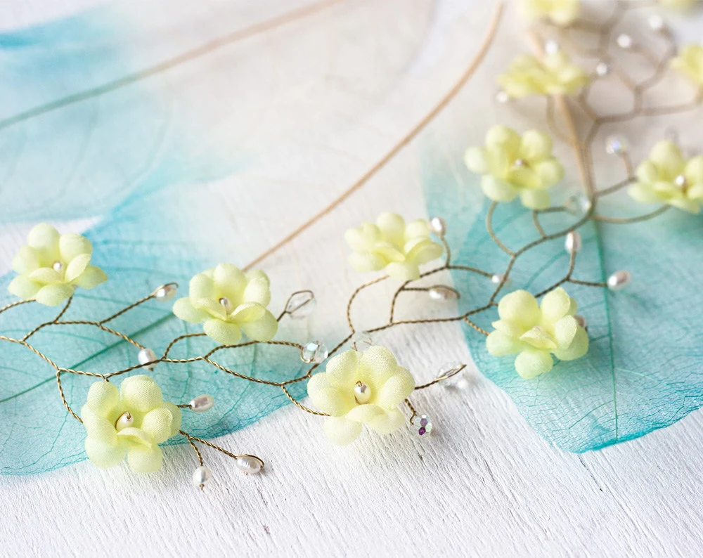 51 – Yellow floral crown Bridal headband Gold wedding Boho wedding tiara il fullxfull.514306237 1cr4