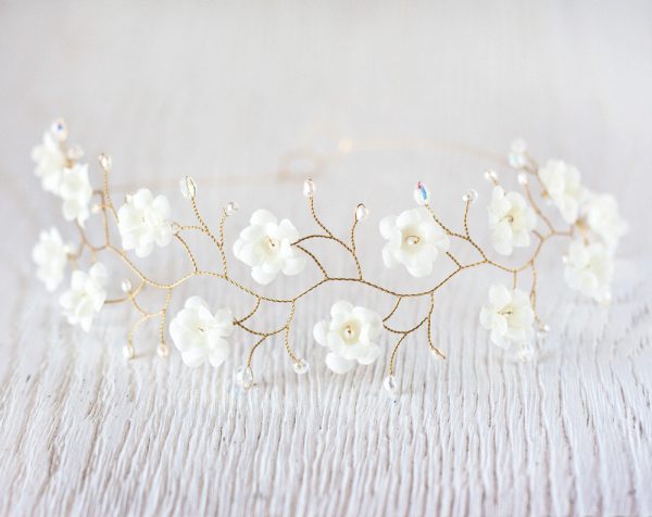Ivory bridal headpiece Flower headpiece Gold Bridal flower crown