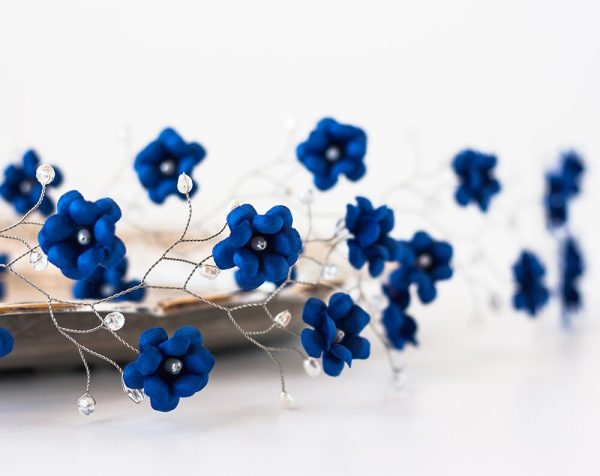 Royal blue bridal headpiece Flower headpiece Silver Bridal flower crown