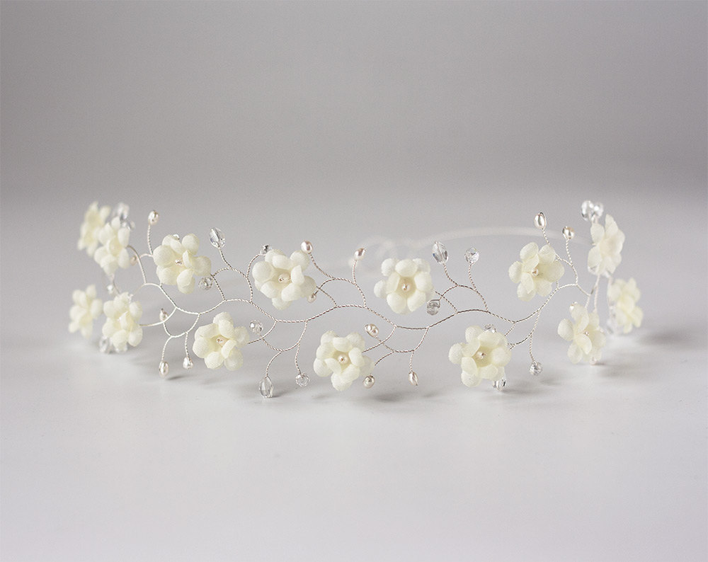 51 – Silver ivory bridal headband Wedding pearls and crystals floral headband Weding flowers crown il fullxfull.574718748 26un