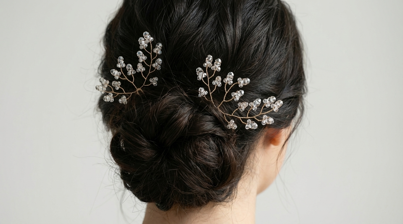 8222 – White wedding crystal hair pins Elegant gold bridal hair accessory IMG 0345