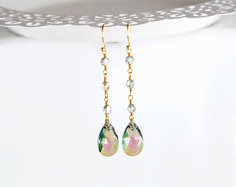 846 – Gold Swarovski long tear drop crystal earrings IMG 5632 как смарт объект 1