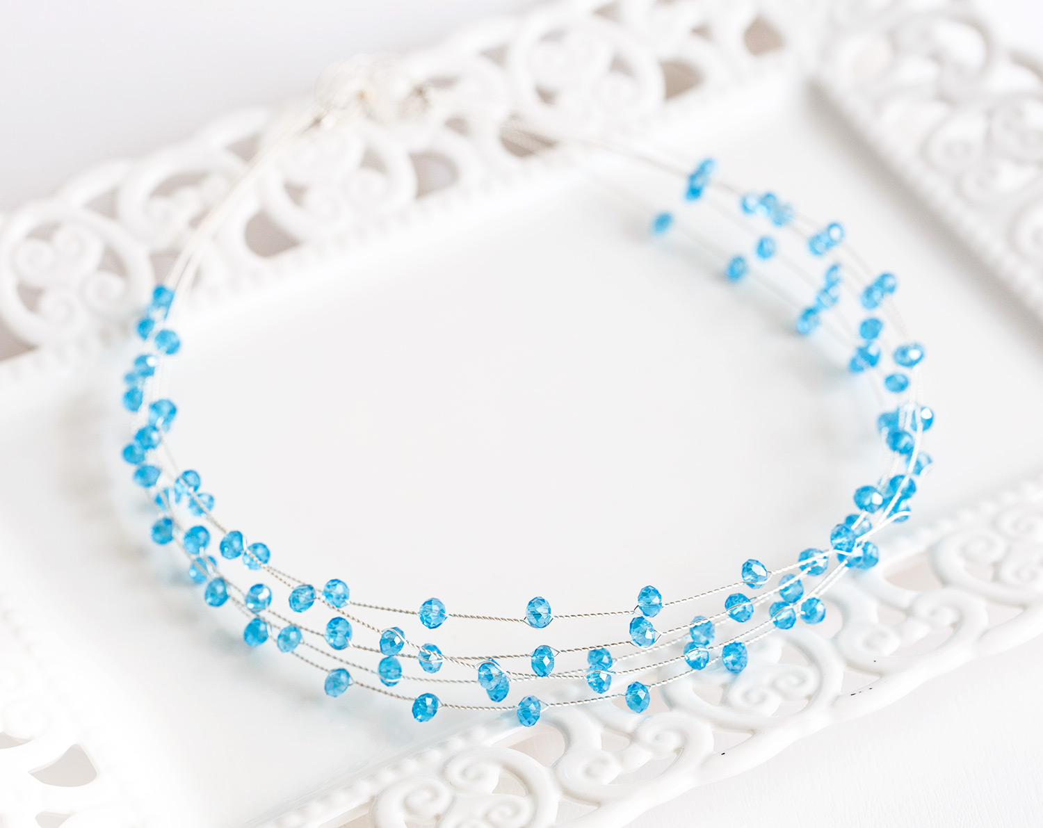 40 – Light blue crystal headband silver wire crown. Bridal crown. blue crystal headband wire crown.