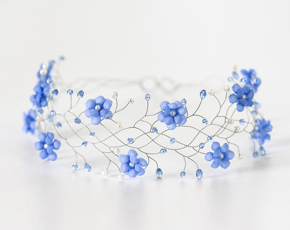 32 – Blue flowers headband crystals and peals vine Silver flower crown MG 1377 as Smart Object 1