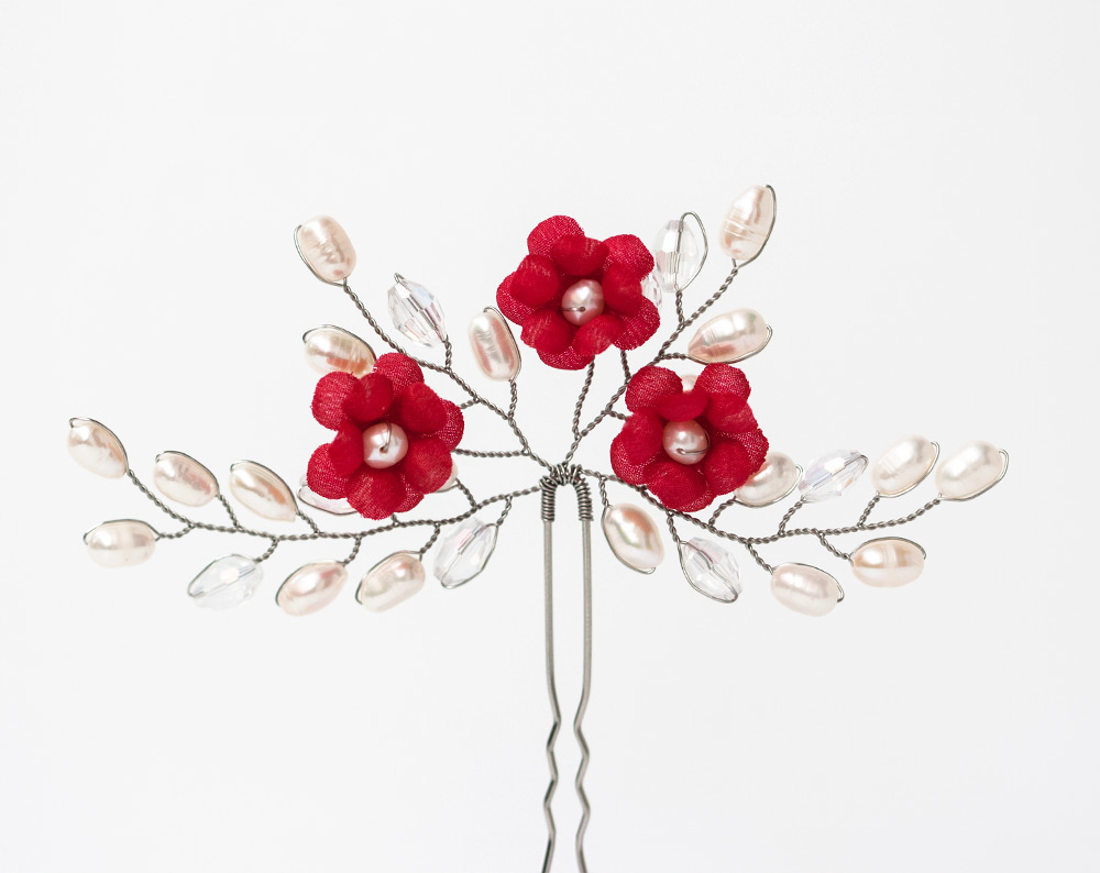 672 – Wedding red flower hair pin Silver hair accessory. MG 1755 как смарт объект 1
