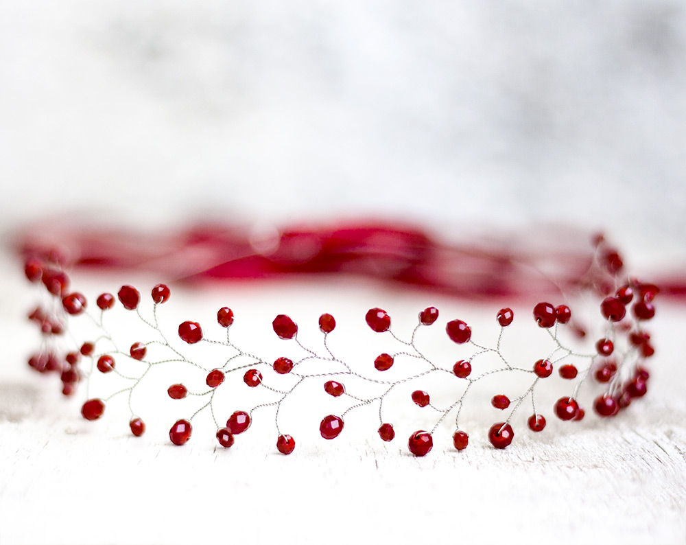 11 – Red crystal bridal headpiece Crystal crown wedding headband MG 8829