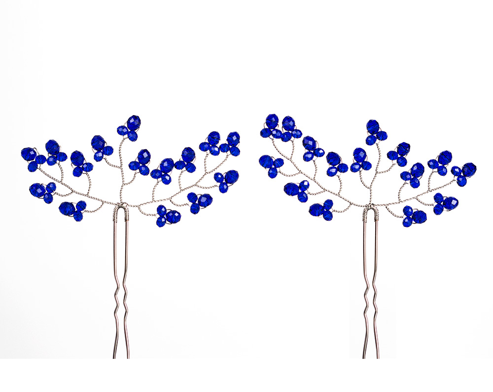 8222 – Royal blue wedding crystal hair pins Elegant silver bridal hair accessory MG 9295 as Smart Object 2