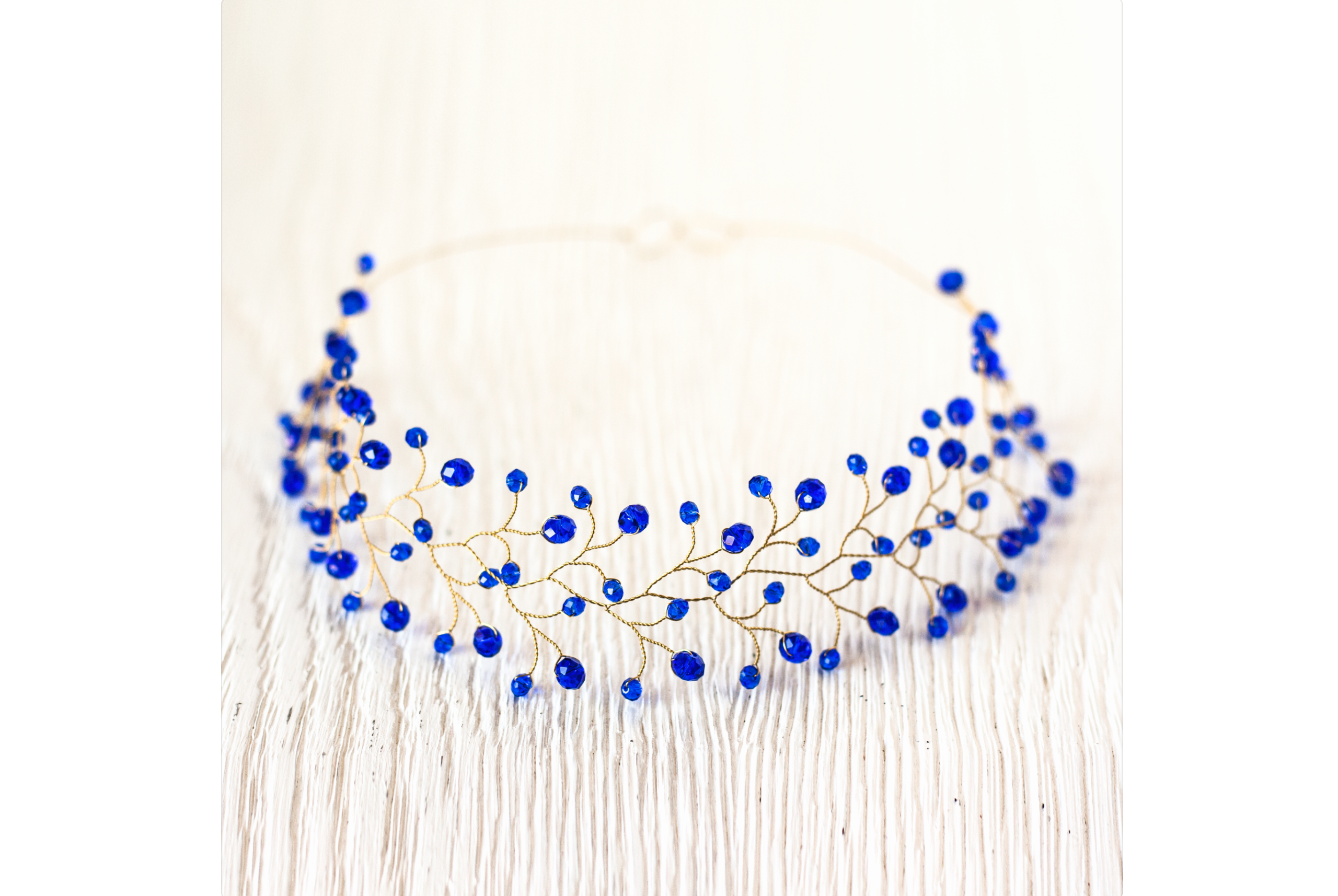 Royal blue crystal bridal headpiece Crystal crown wedding headband
