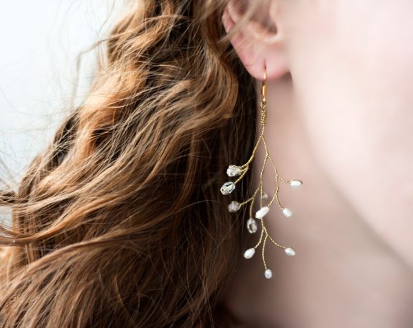 Gold twigs earrings Bridal pearls branches earrings Handmade vine earrings