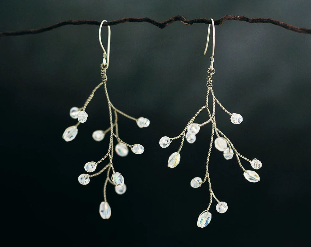 632 – Crystals branches earrings Handmade twigs bridal vine earrings Crystals branches earrings Handmade twigs bridal vine earrings