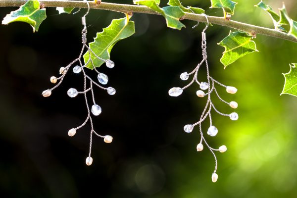 Silver twigs earrings Bridal pearls and crystals branches earrings Handmade vine earrings