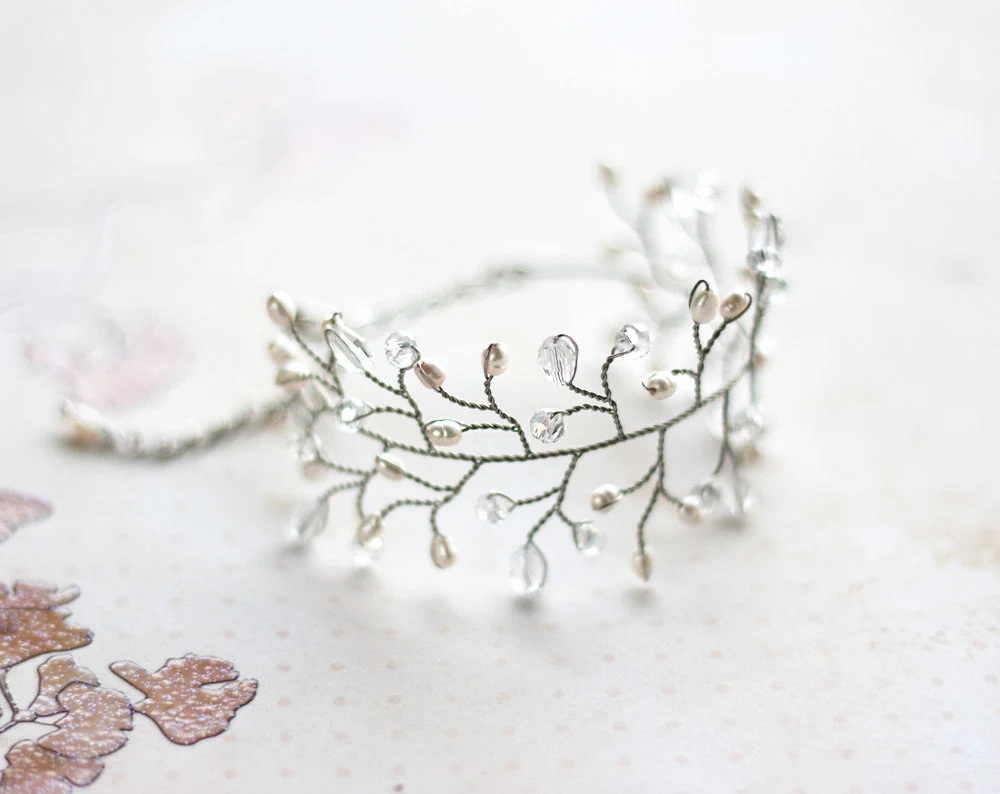 Bridal freshwater pearl bracelet Silver twig bracelet Pearl cuff 61 Bridal freshwater pearl bracelet
