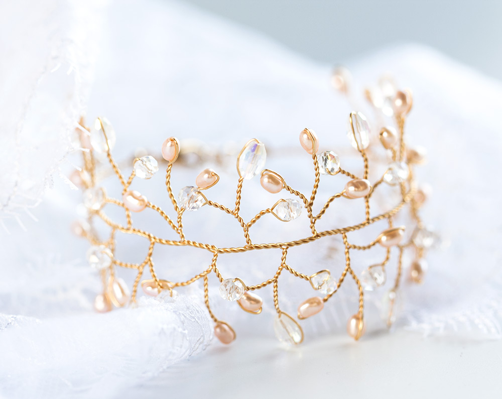 Bridal pink freshwater pearl bracelet Gold twig bracelet Pearl cuff 61 Bridal freshwater pearl bracelet
