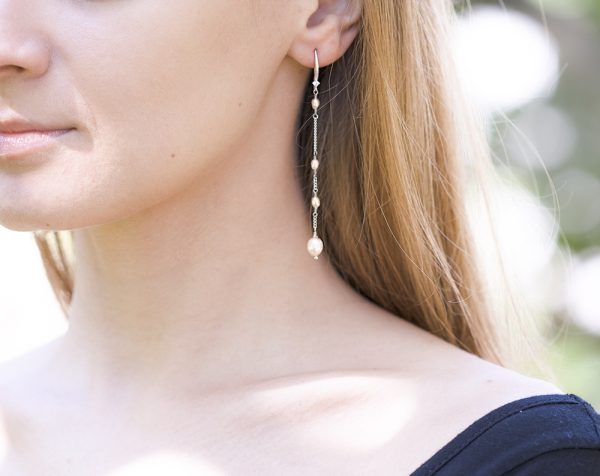 Gold pearl earrings Bridal dangle earrings